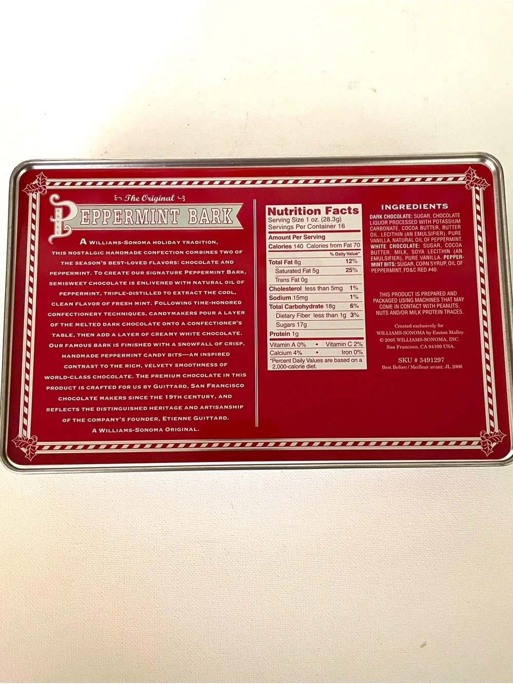 Williams-Sonoma Peppermint Bark Retro Style Tin Collectible Christmas Holiday